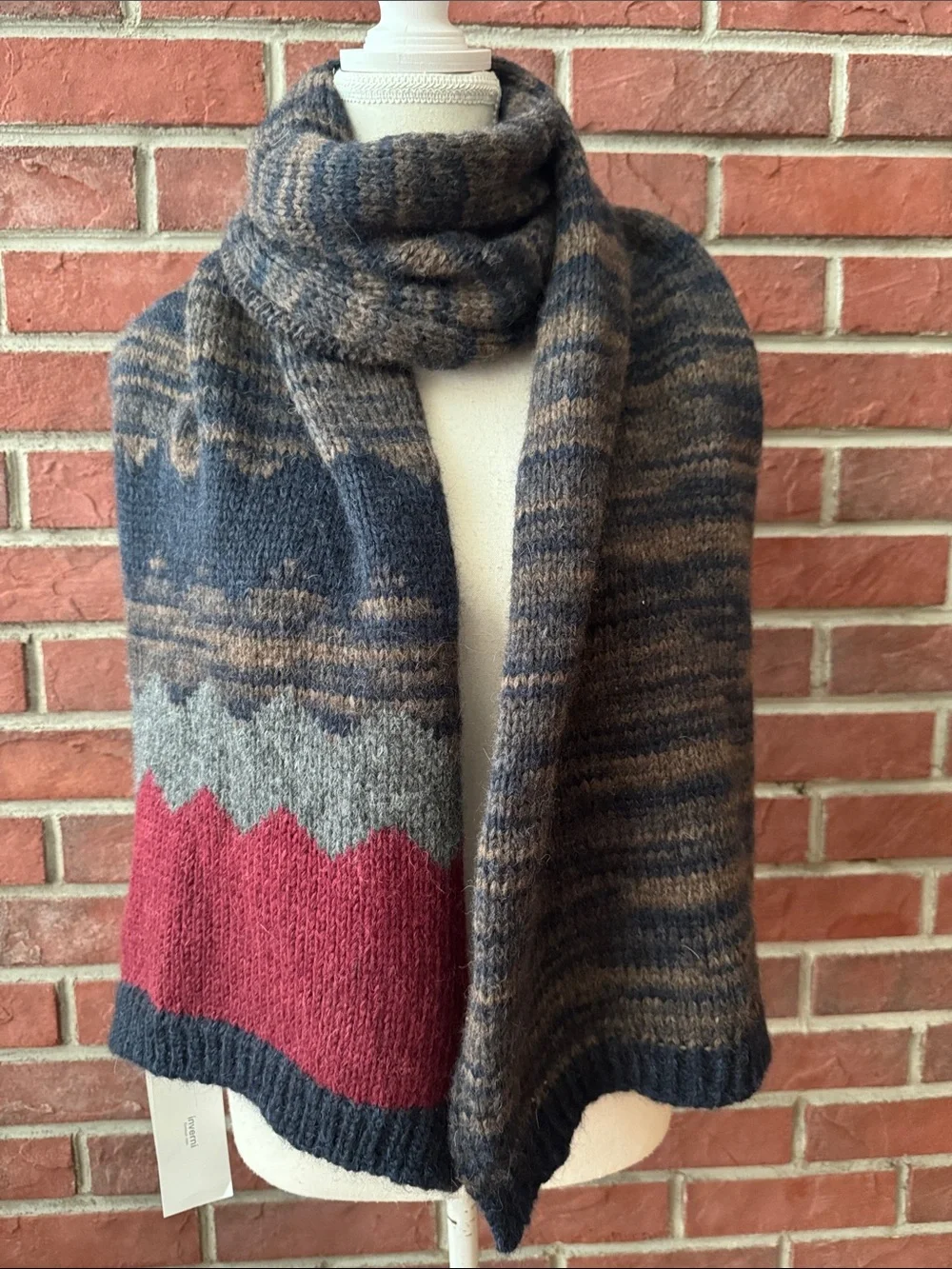 INVERNI Luxurious Baby Alpaca Blend Striped Knit Scarf 14”x68”Made in Italy NWT